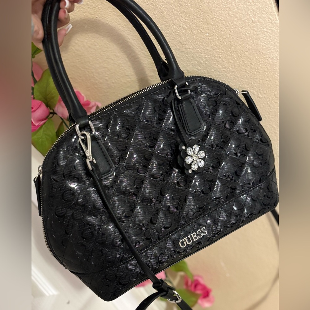 GUESS Shiny Black Satchel